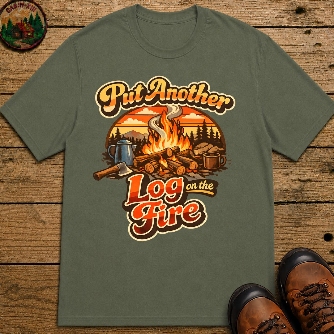 Put Another Log on the Fire — Retro Campfire Tee - Moss