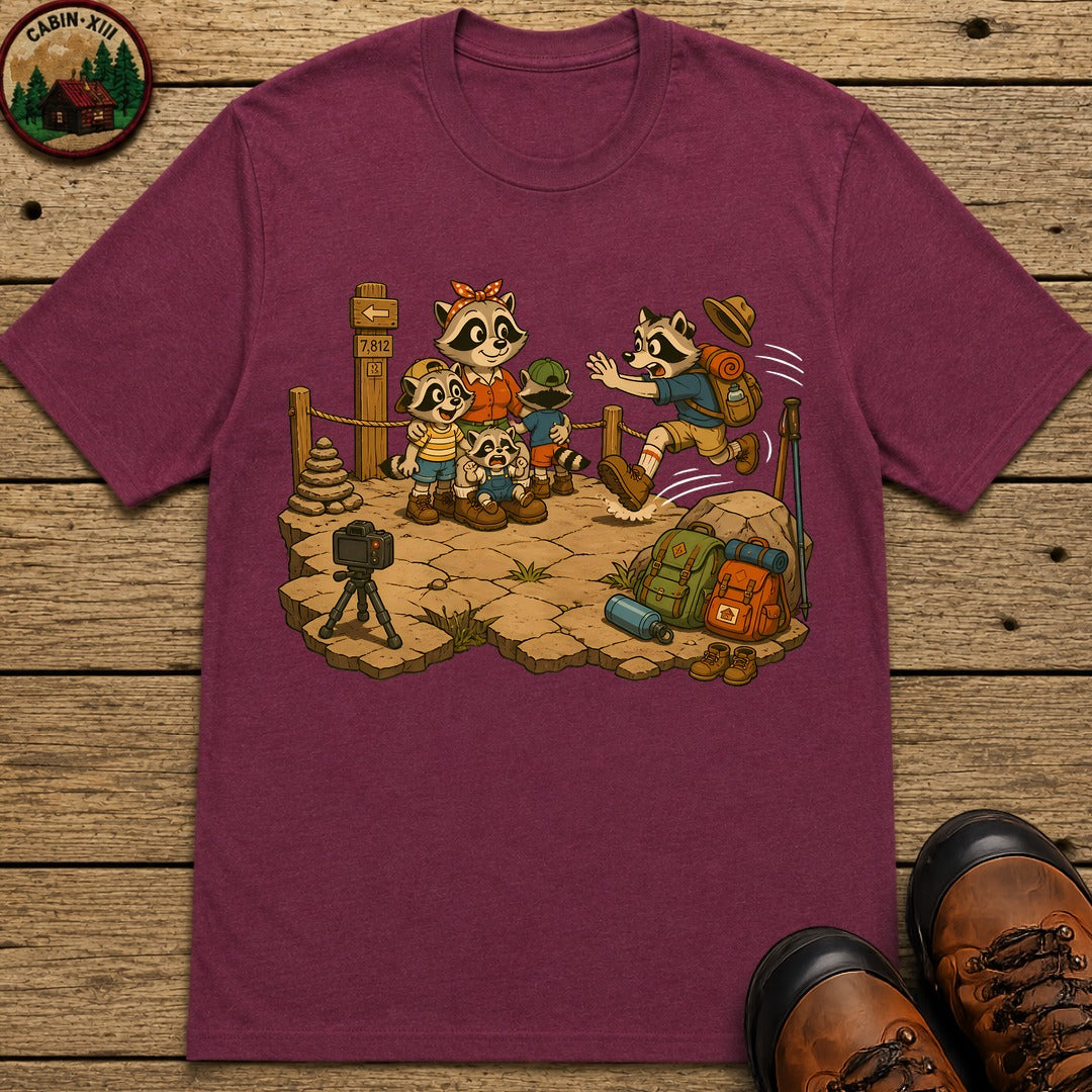 Raccoon Family Photo T-Shirt - Berry