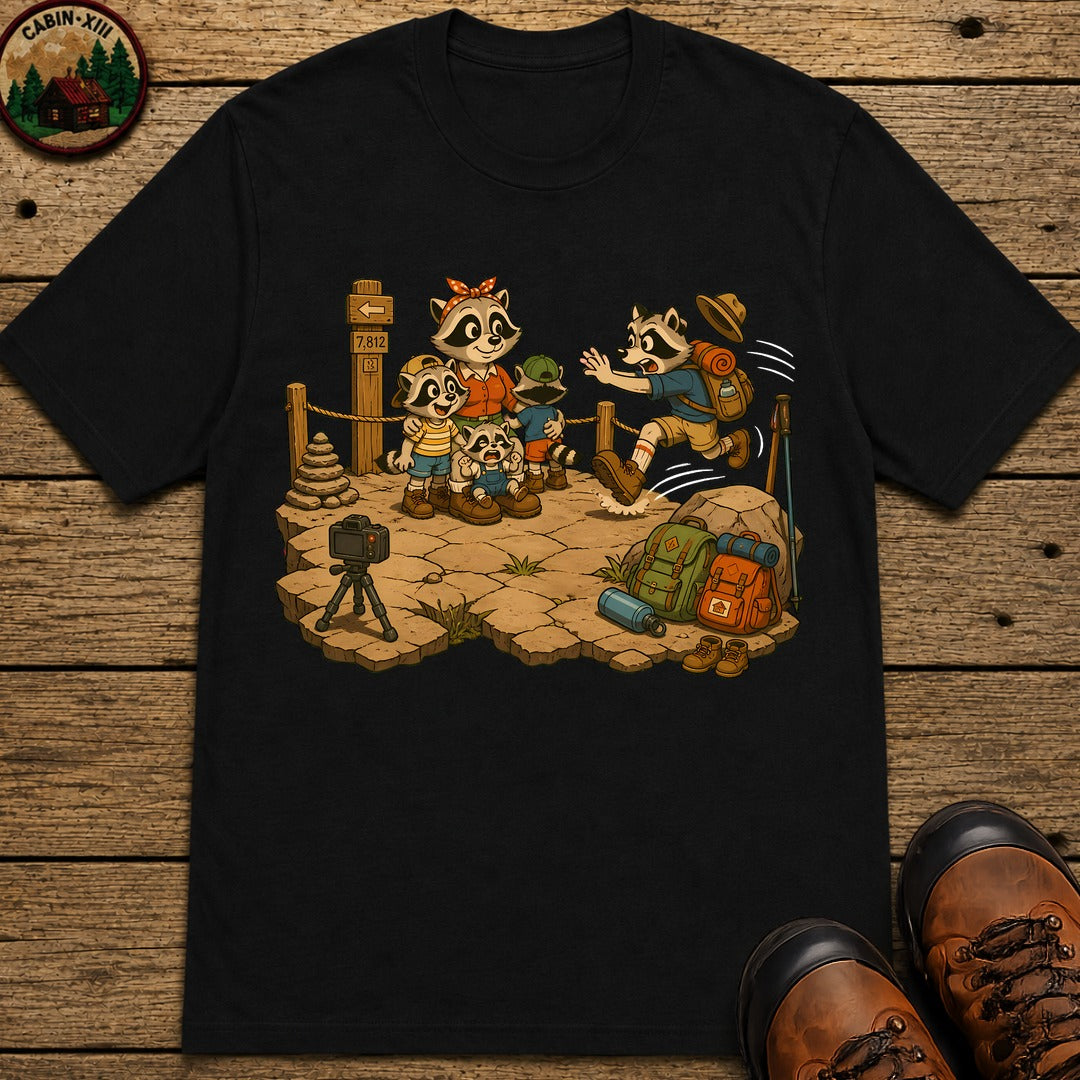 Raccoon Family Photo T-Shirt - Black