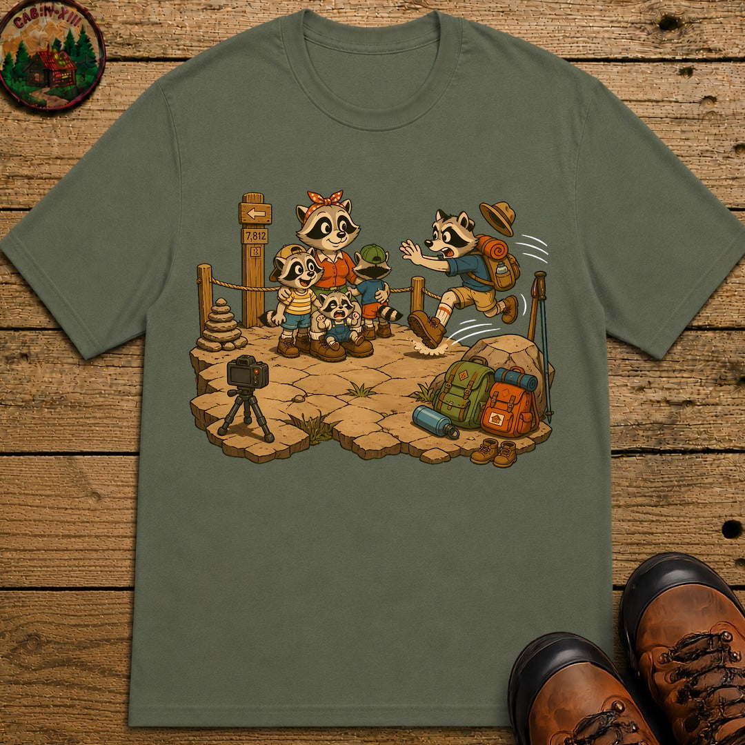 Raccoon Family Photo T-Shirt - Moss