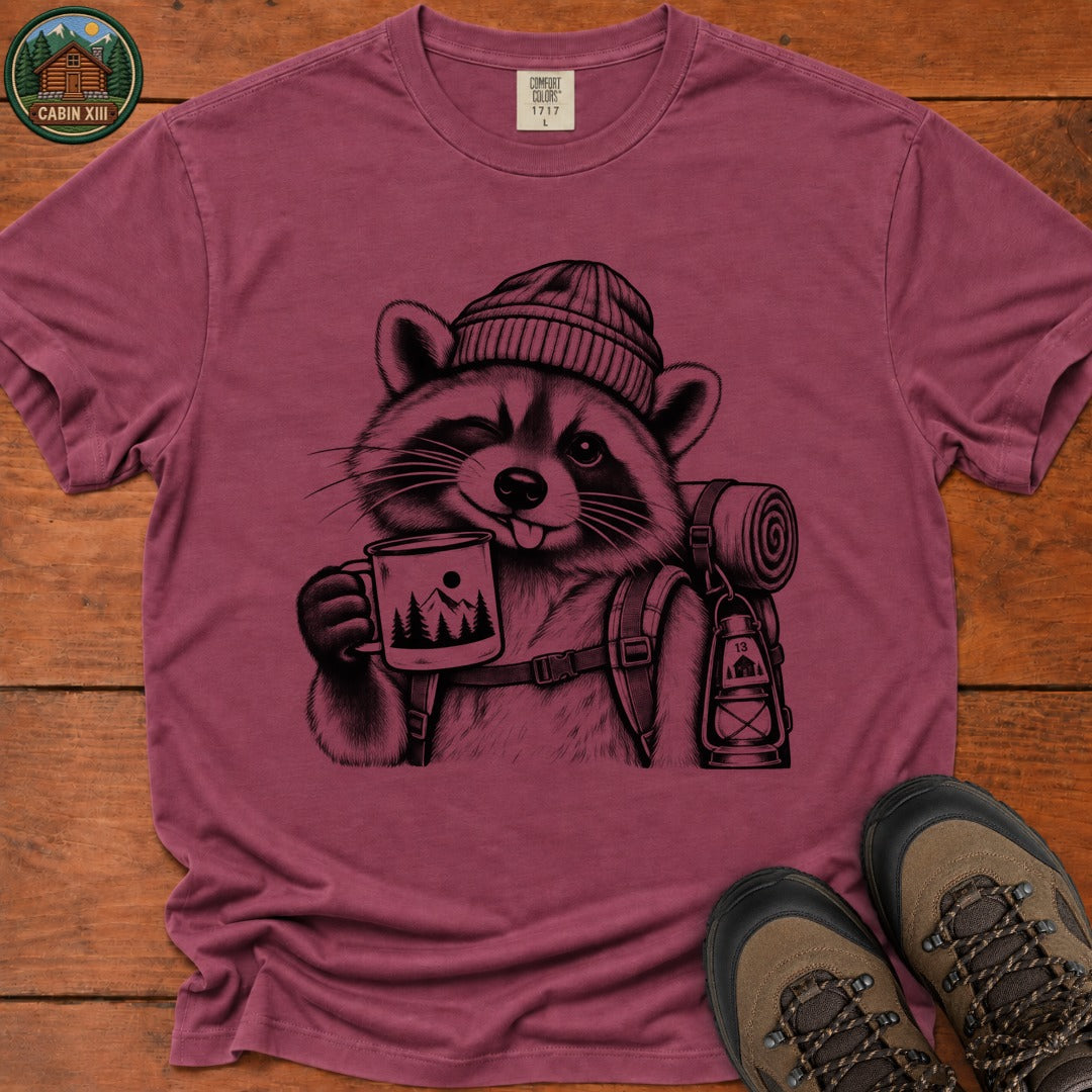 Raccoon In A Beanie T-Shirt - Berry