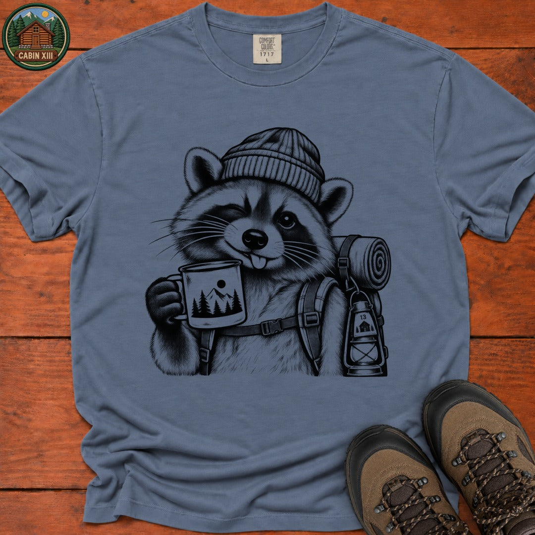 Raccoon In A Beanie T-Shirt - Blue Jean