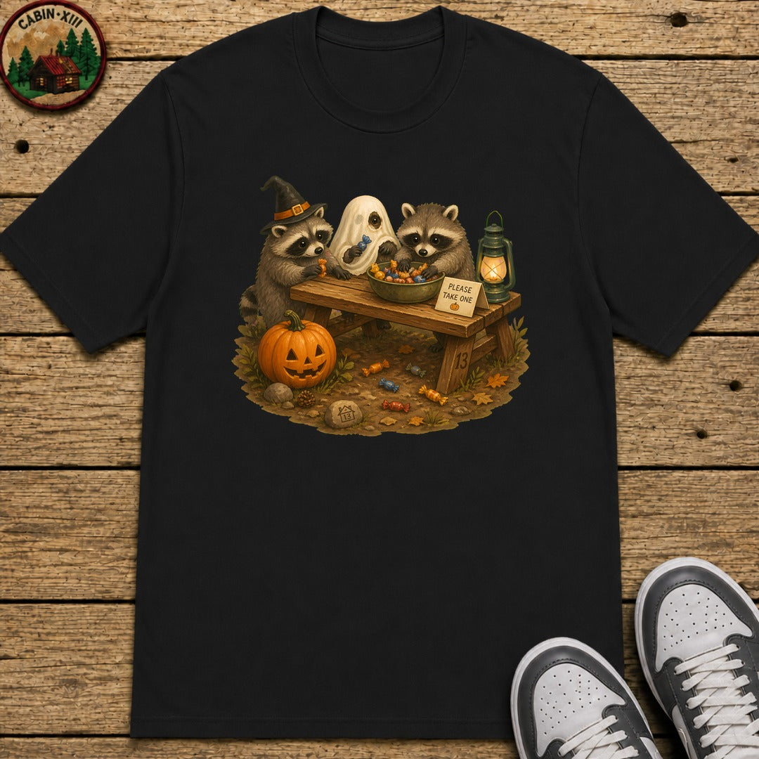 Raccoon Trick Or Treat Kids T-Shirt - Black