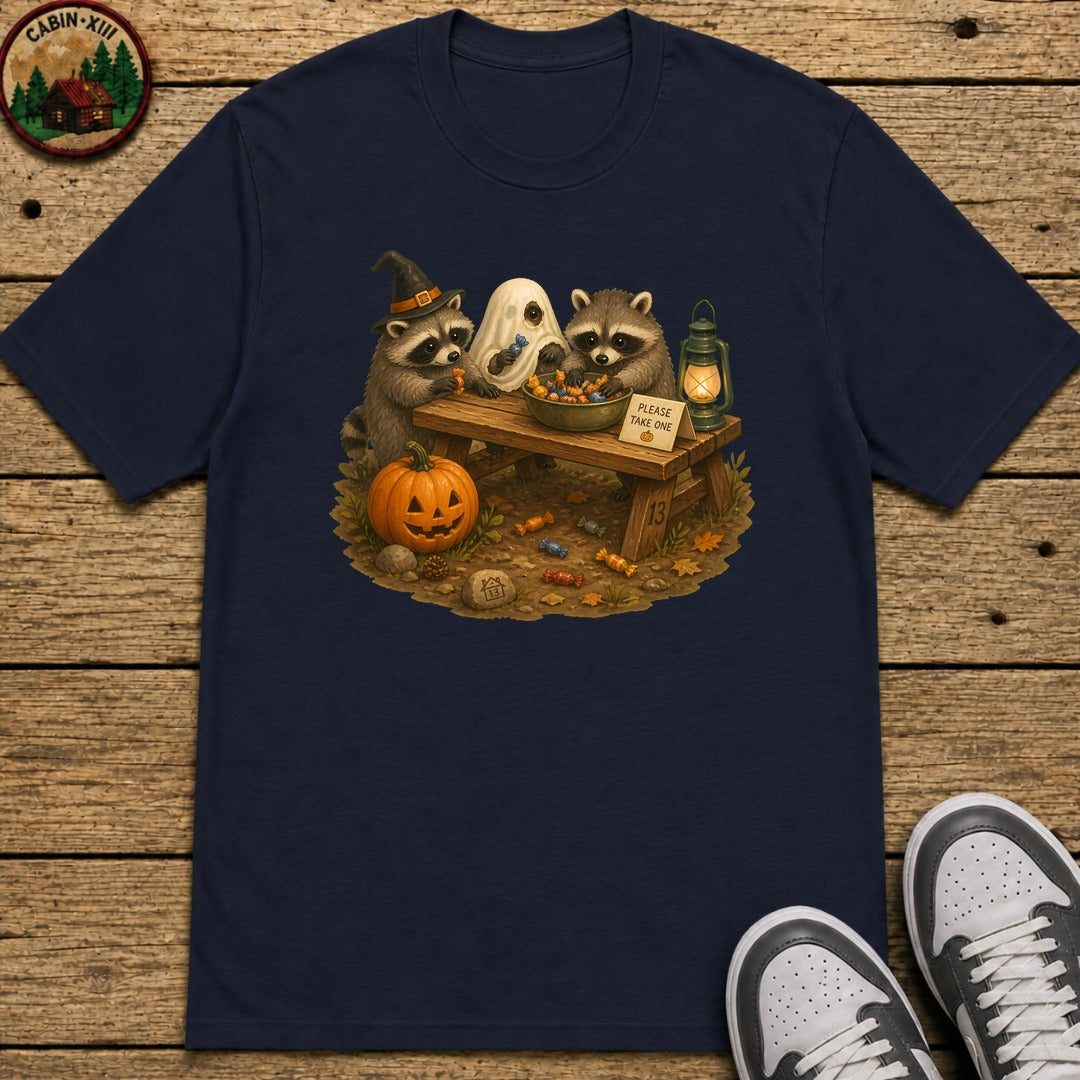 Raccoon Trick Or Treat Kids T-Shirt - Navy