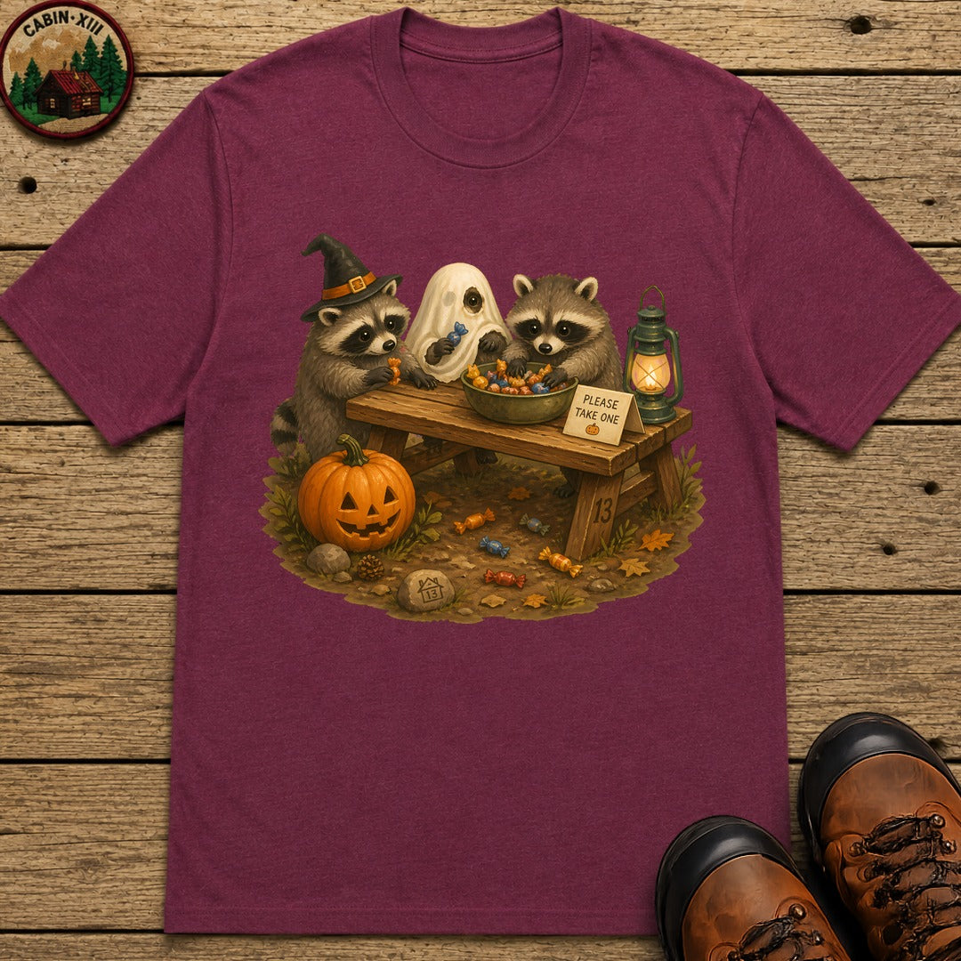 Raccoon Trick Or Treat T-Shirt - Berry
