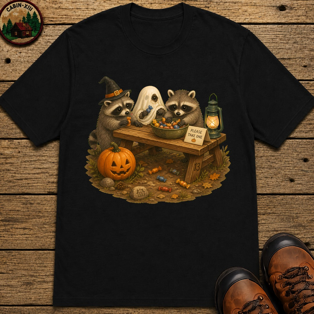 Raccoon Trick Or Treat T-Shirt - Black