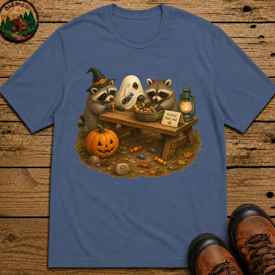 Raccoon Trick Or Treat T-Shirt - Blue Jean