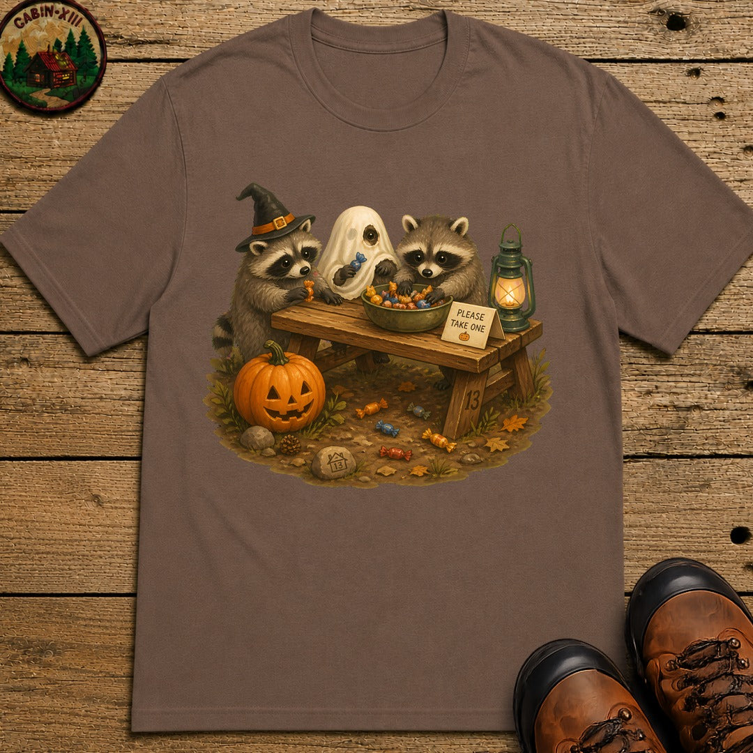Raccoon Trick Or Treat T-Shirt - Espresso