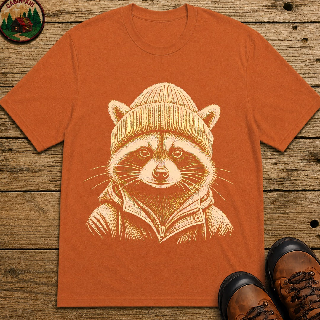 Raccoon With A Beenie T-Shirt - Yam