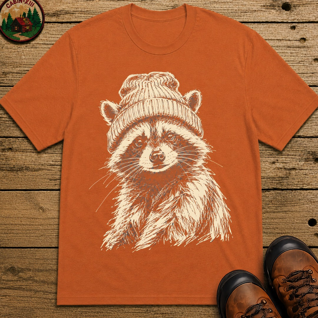 Raccoon in a Beanie — Vintage Sketch Wildlife Outdoor Tee - Yam
