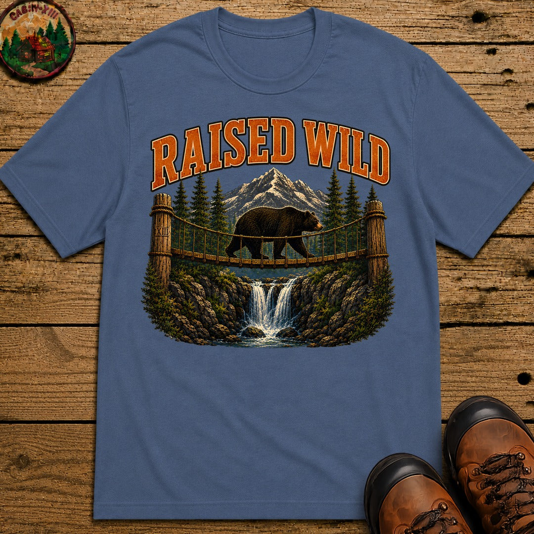 Raised Wild Vintage Outdoor Bear Shirt — Nature Graphic Tee - Blue Jean