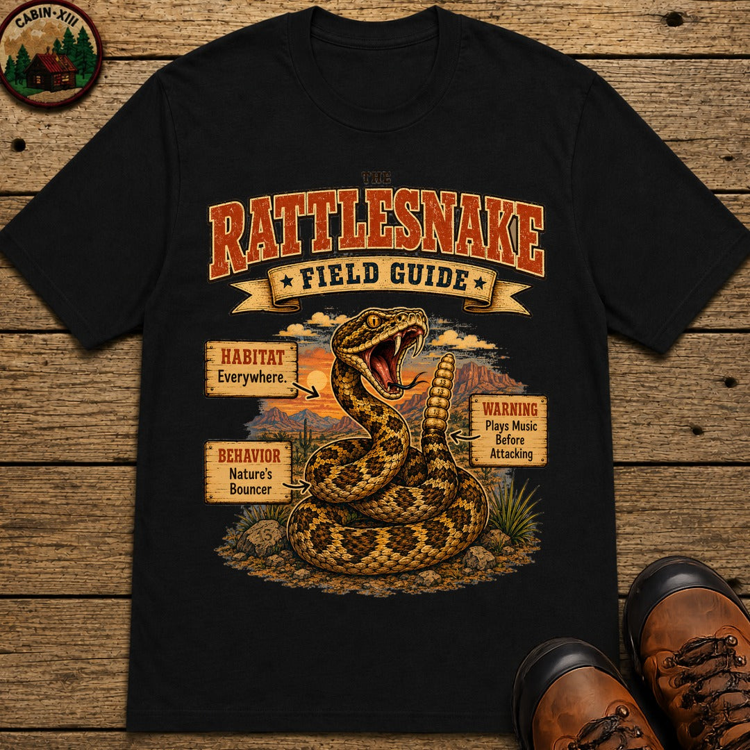 Rattlesnake Field Guide - Plays Music Before Attacking Tee - Black