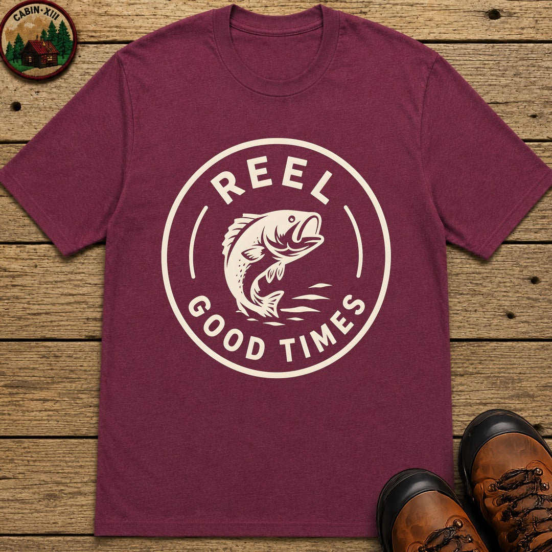 Reel Good Times — Vintage Fishing Badge Tee - Berry