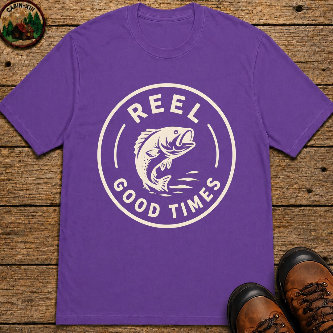 Reel Good Times — Vintage Fishing Badge Tee - Grape
