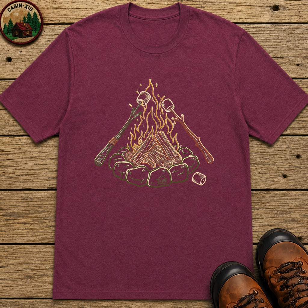 Roasing Marshmallows Line Art T-Shirt - Berry