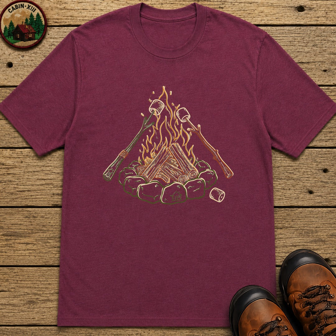 Roasing Marshmallows Line Art T-Shirt - Berry