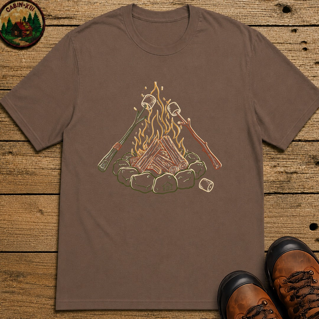 Roasing Marshmallows Line Art T-Shirt - Espresso