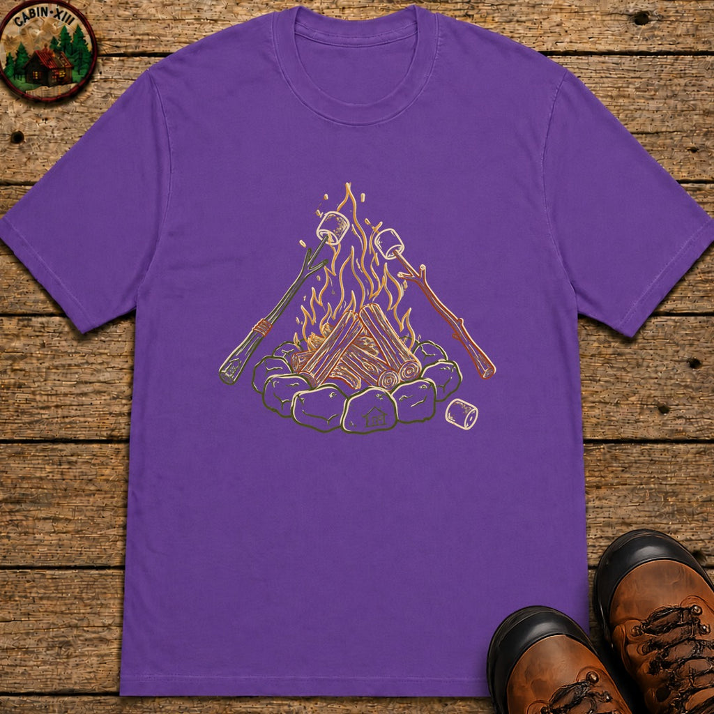Roasing Marshmallows Line Art T-Shirt - Grape