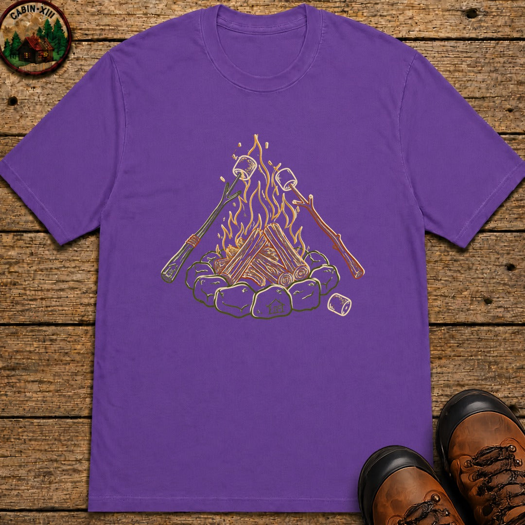 Roasing Marshmallows Line Art T-Shirt - Grape