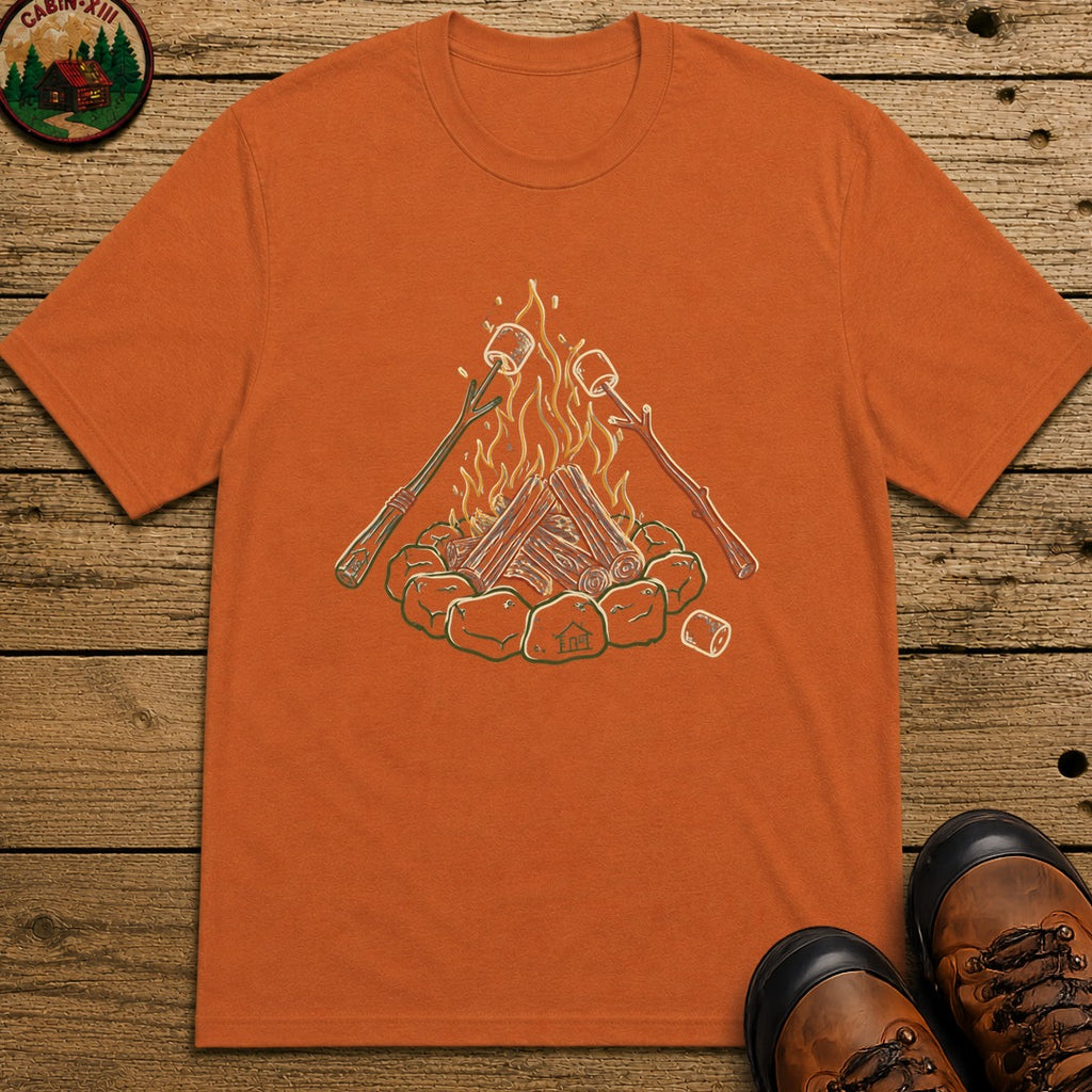Roasing Marshmallows Line Art T-Shirt - Yam