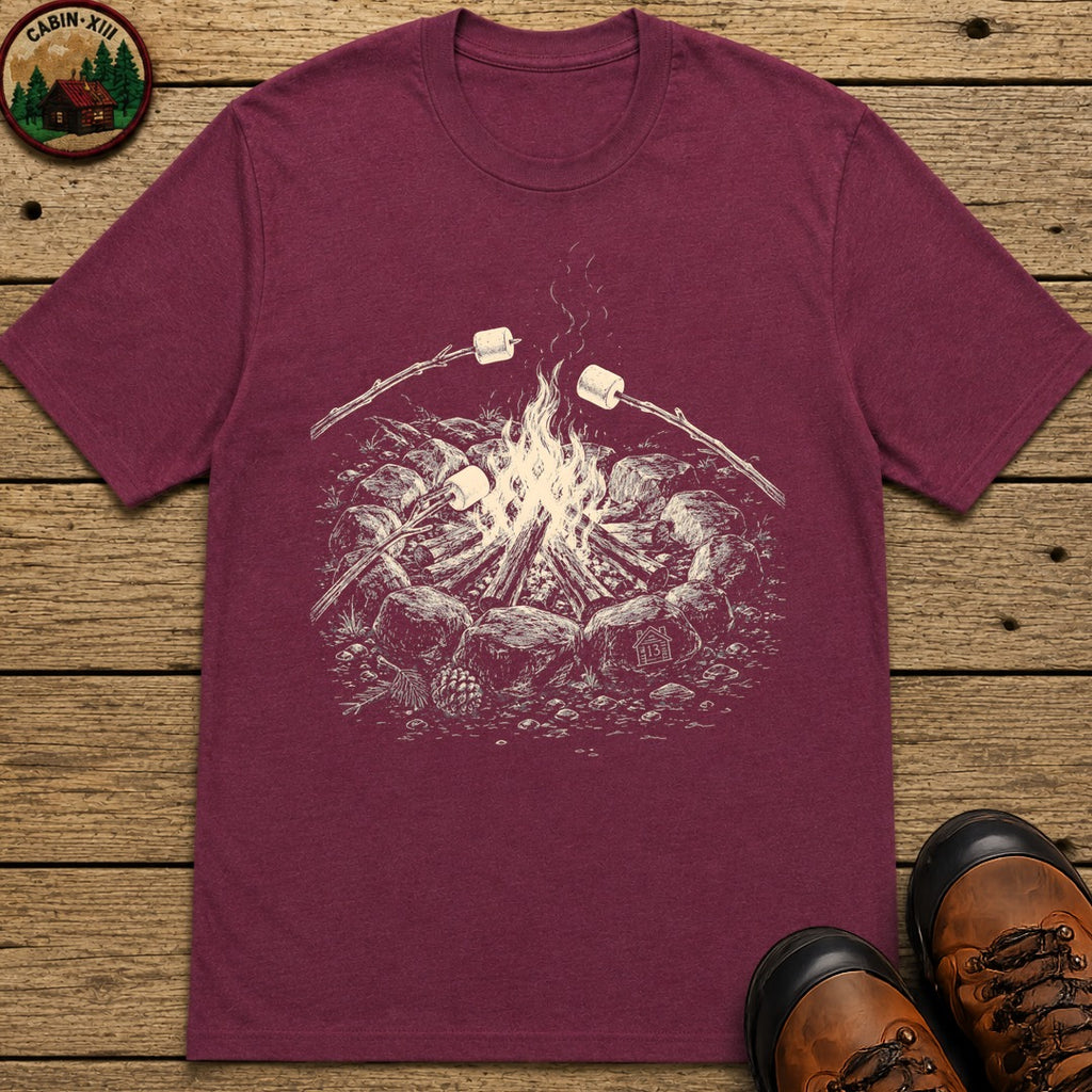 Roasting Marshmallows Sketch T-Shirt - Berry