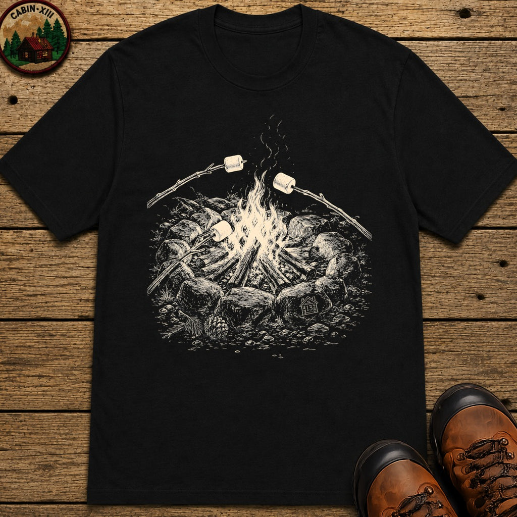 Roasting Marshmallows Sketch T-Shirt - Black