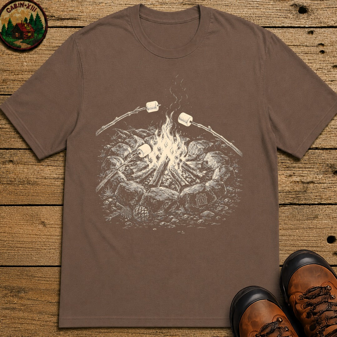 Roasting Marshmallows Sketch T-Shirt - Espresso