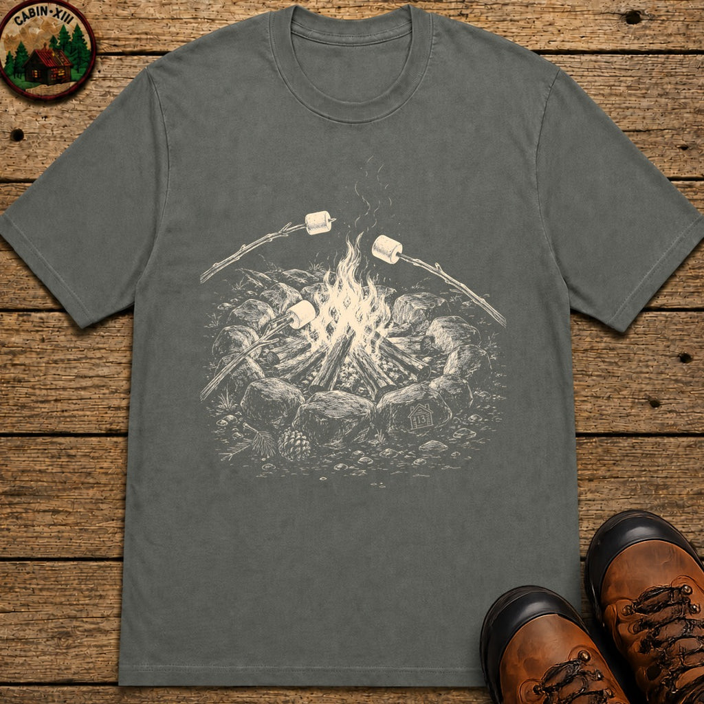 Roasting Marshmallows Sketch T-Shirt - Pepper