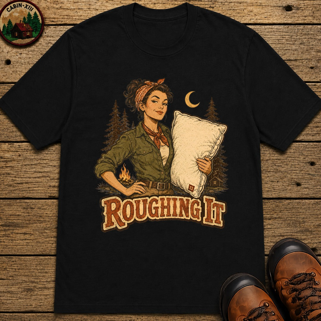 Roughing It (Pinup) T-Shirt - Black