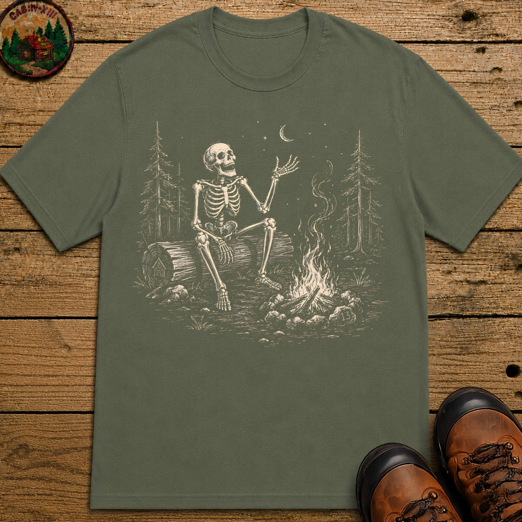 Skeleton Storyteller Sketch T Shirt - Moss