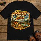 Sleep Under the Stars — Retro Camping and Fishing Tee - Black