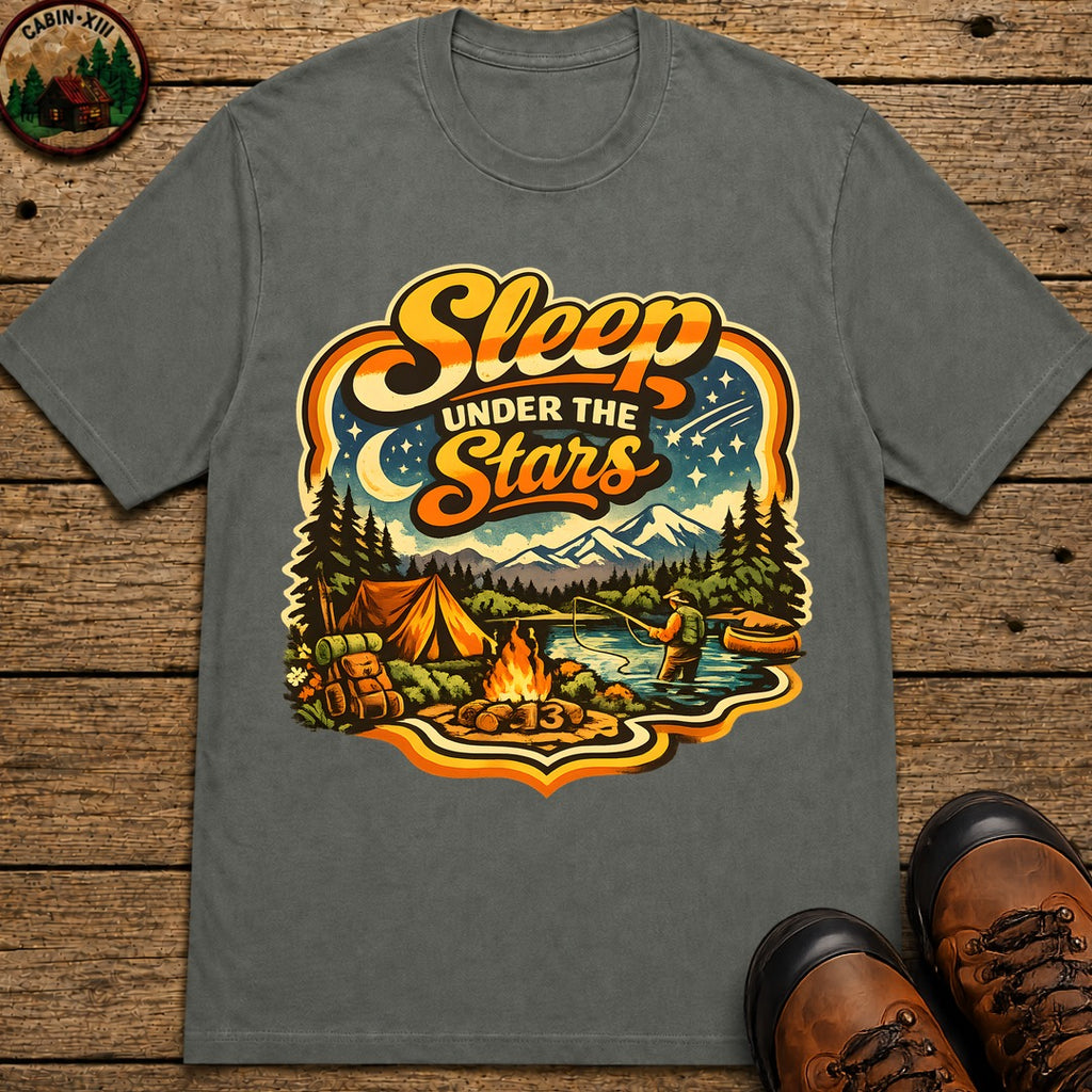 Sleep Under the Stars — Retro Camping and Fishing Tee - Pepper