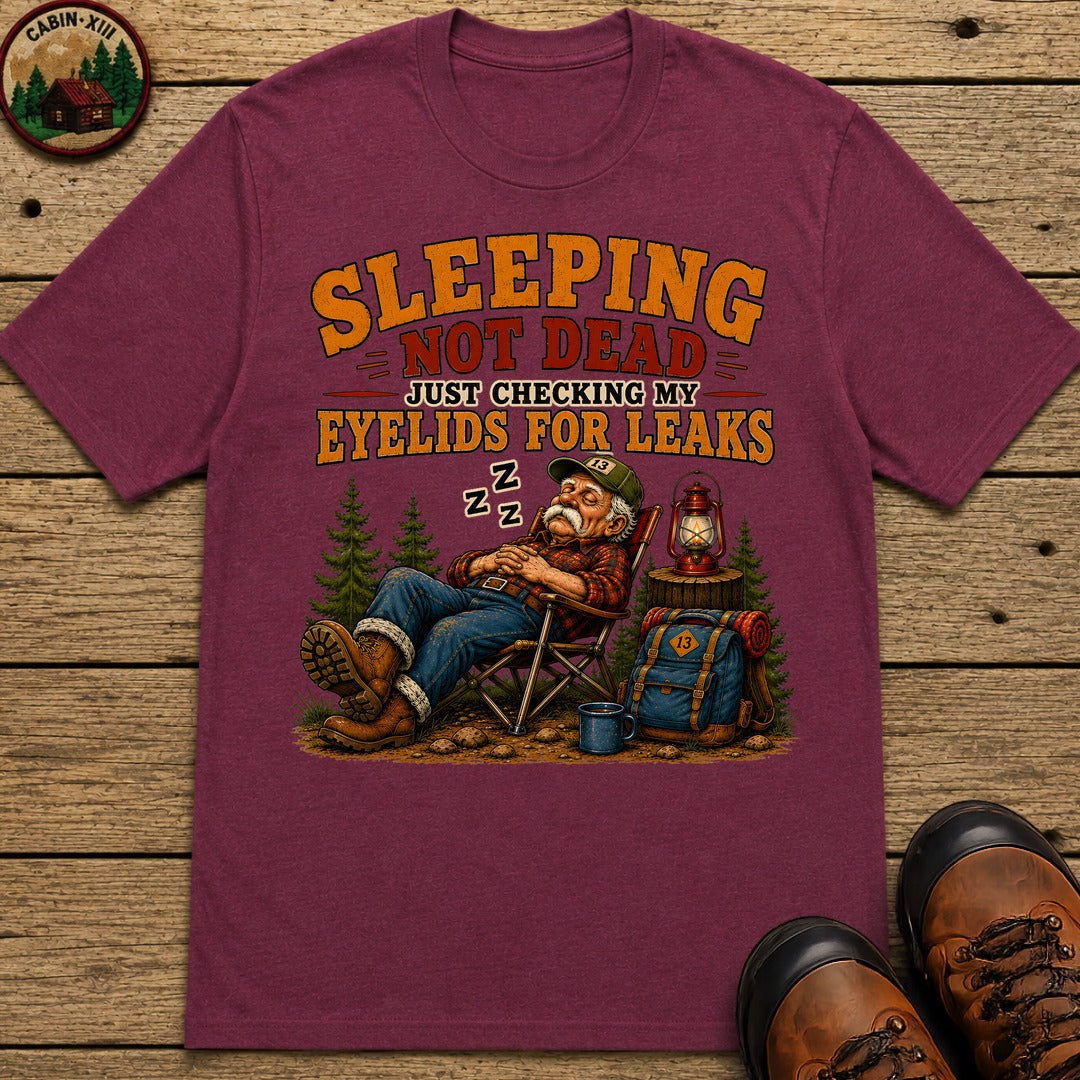 Sleeping Not Dead Just Checking the Eyelids for Leaks Funny Tee - Berry