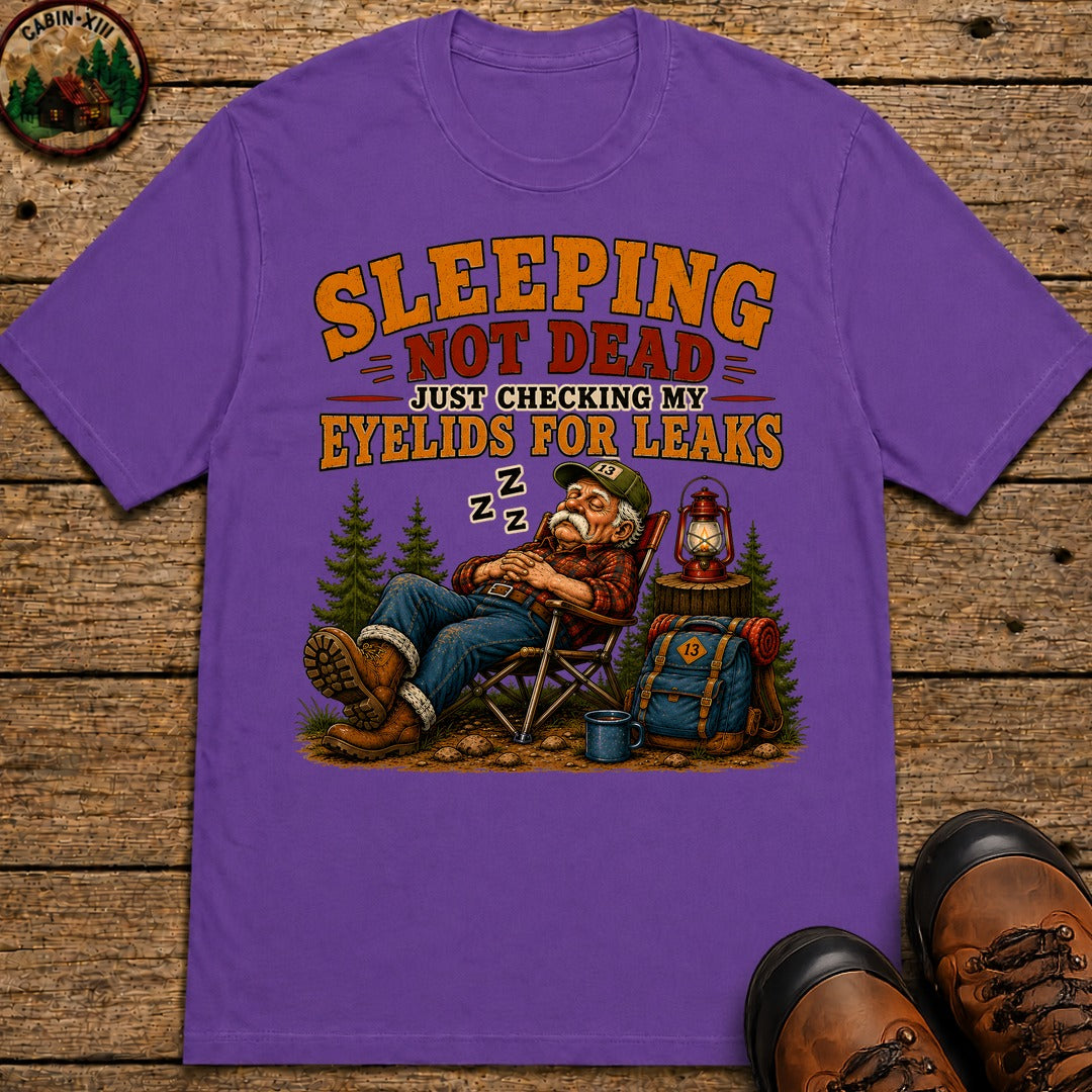 Sleeping Not Dead Just Checking the Eyelids for Leaks Funny Tee - Grape