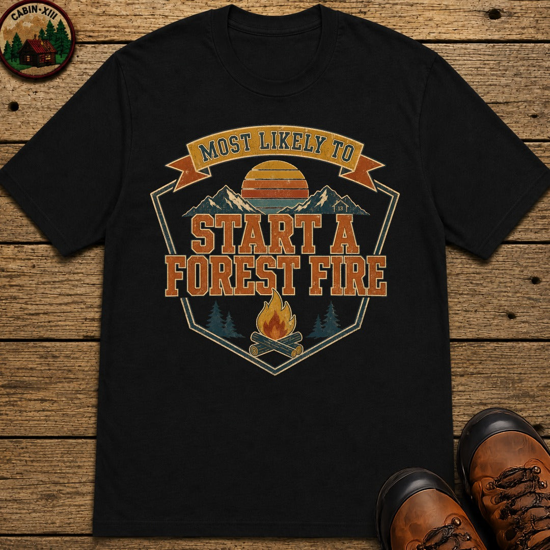Start A Forest Fire (Retro) T Shirt - Black