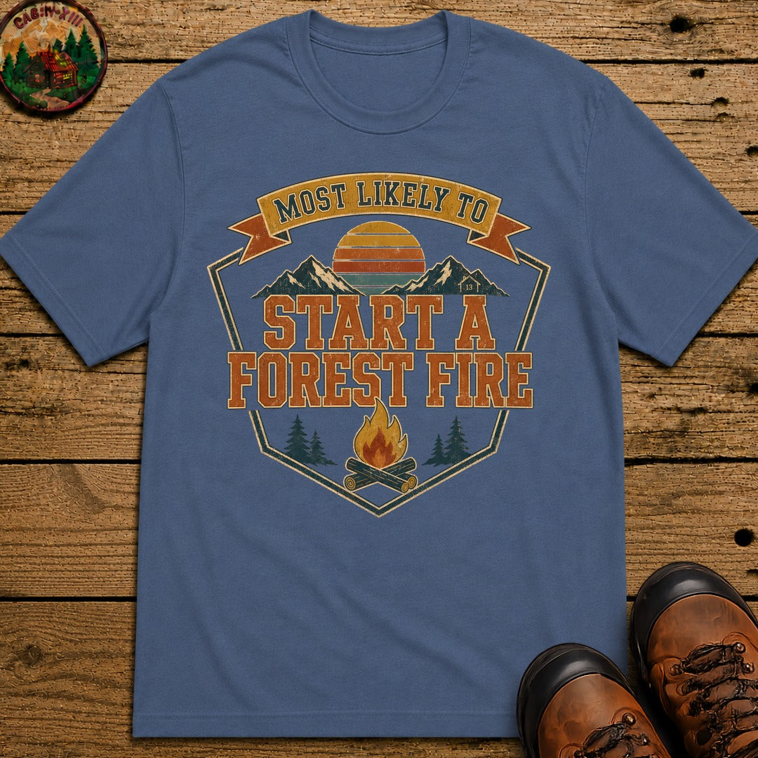 Start A Forest Fire (Retro) T Shirt - Blue Jean