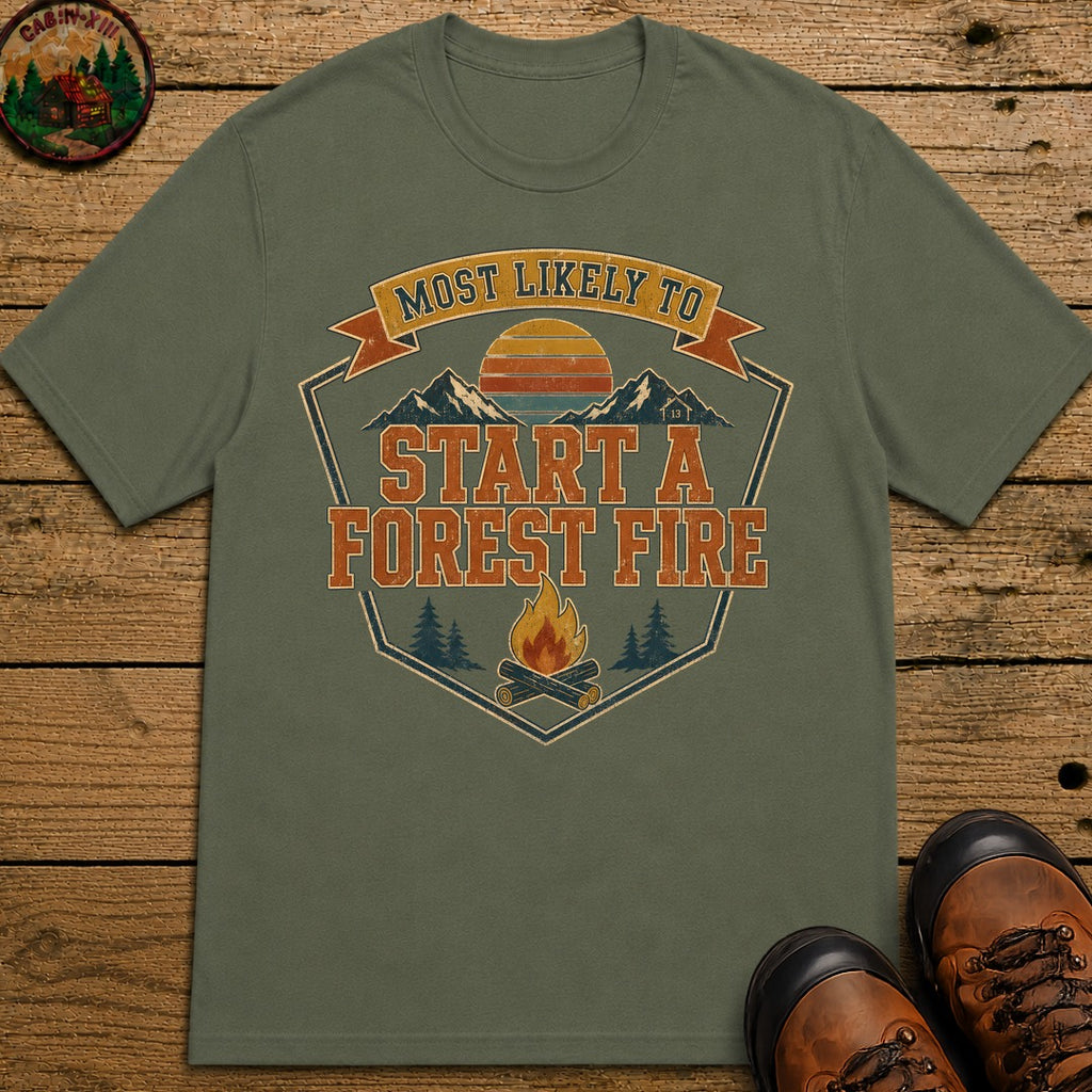 Start A Forest Fire (Retro) T Shirt - Moss
