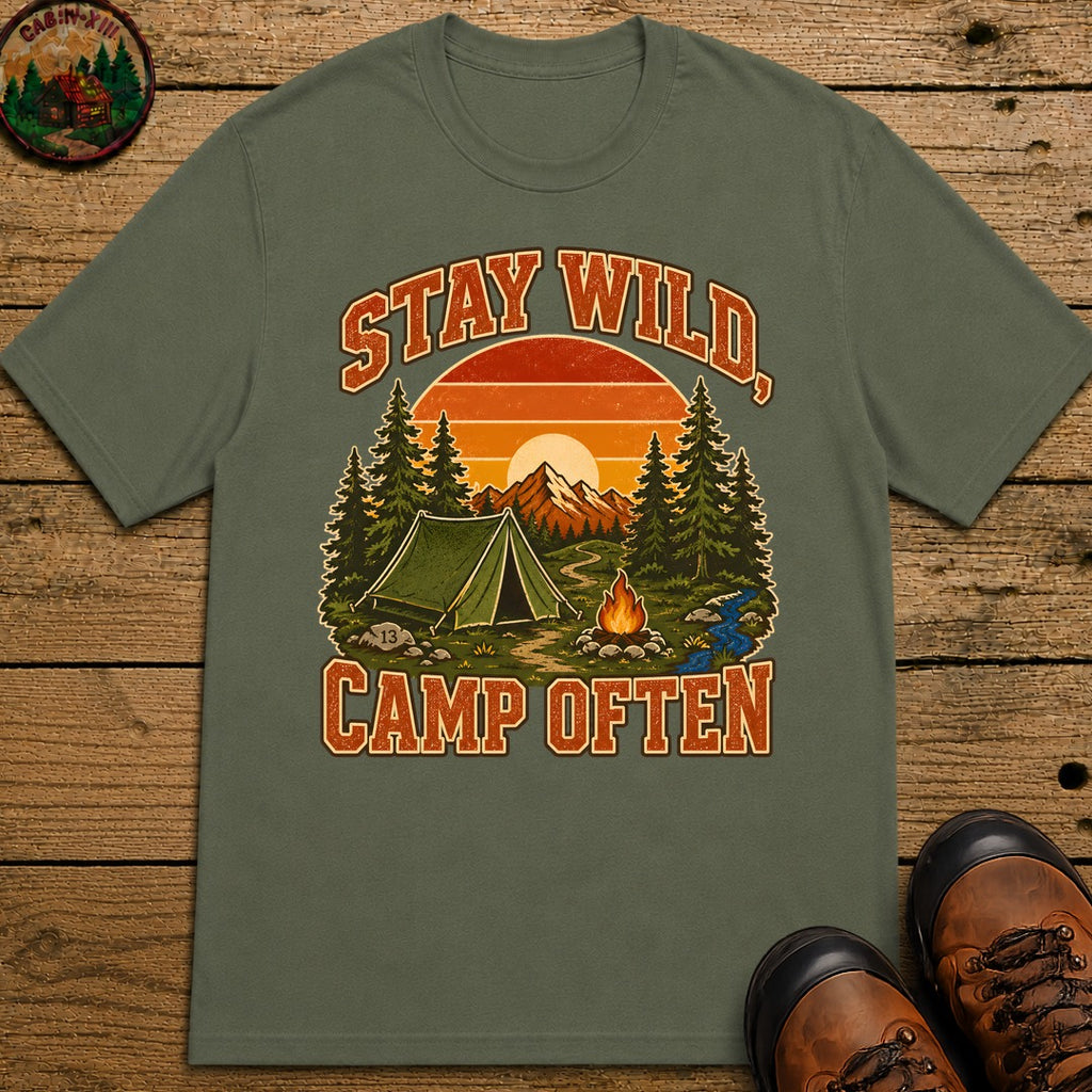 Stay Wild Camp Often T-Shirt - Moss