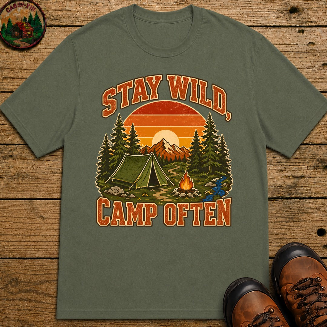 Stay Wild Camp Often T-Shirt - Moss