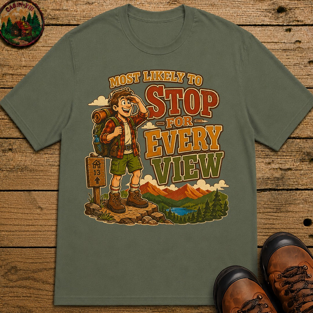 Stop For Every View T-Shirt - Moss