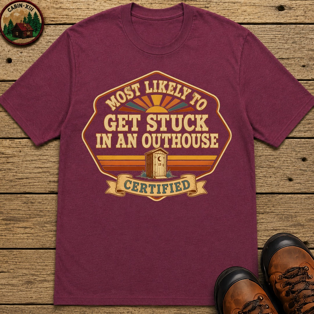 Stuck In An Outhouse (Retro) T Shirt - Berry