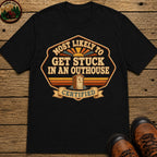 Stuck In An Outhouse (Retro) T Shirt - Black