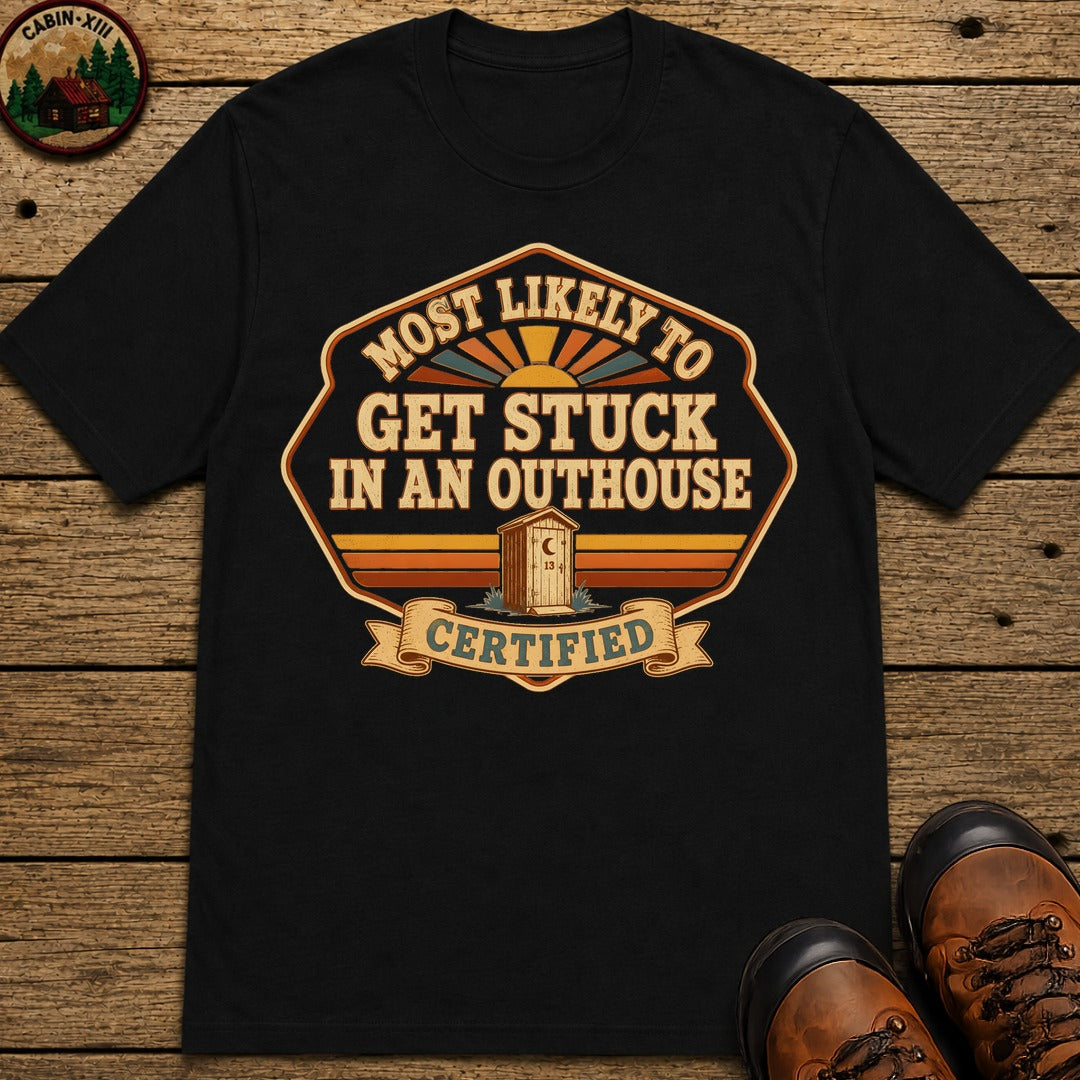 Stuck In An Outhouse (Retro) T Shirt - Black
