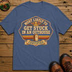 Stuck In An Outhouse (Retro) T Shirt - Blue Jean
