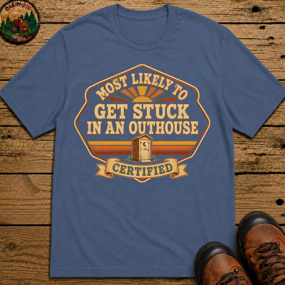 Stuck In An Outhouse (Retro) T Shirt - Blue Jean