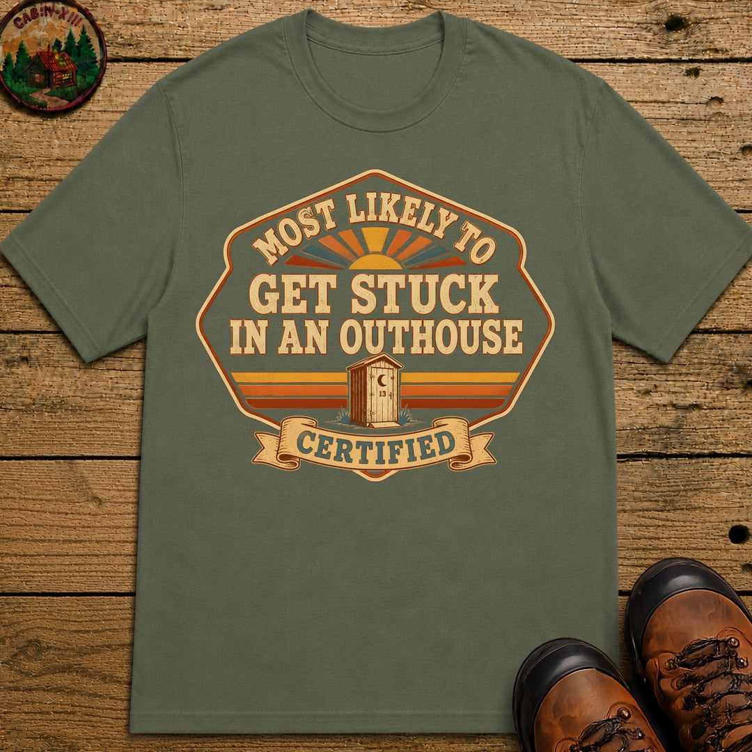 Stuck In An Outhouse (Retro) T Shirt - Moss