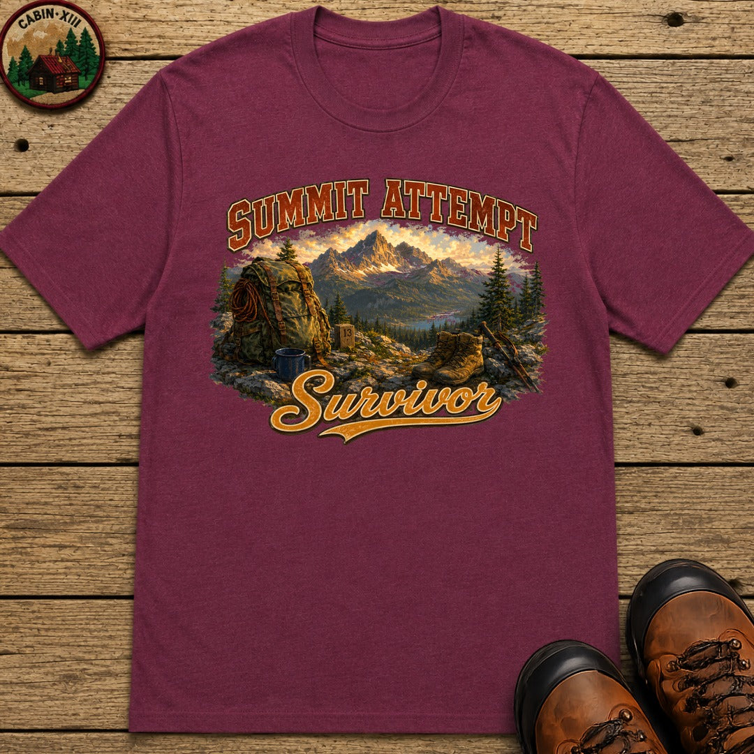 Summit Attempt Survivor Mostly Voluntary — Funny Hiking Tee - Berry