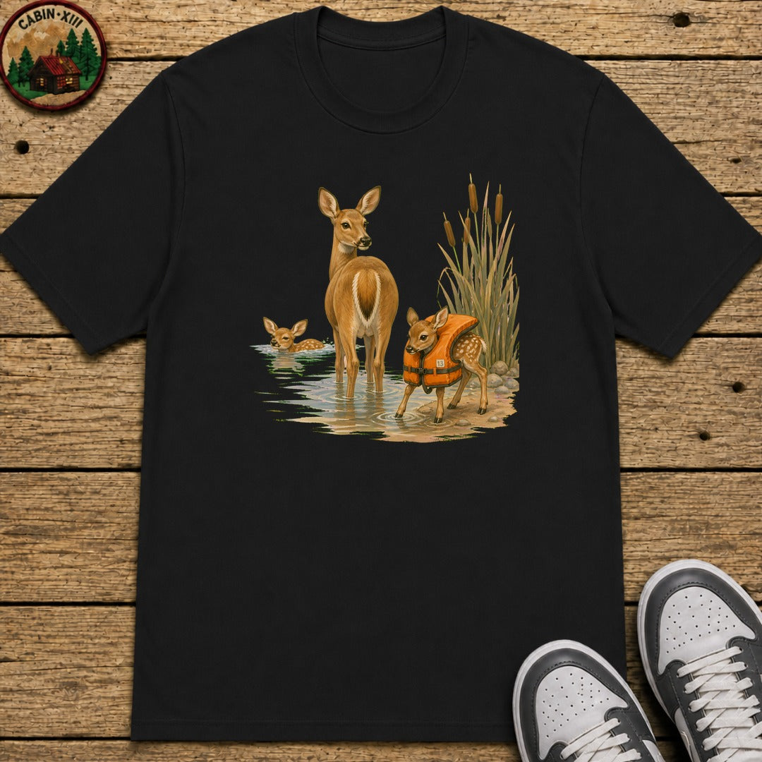 Swimming Deer Kids T-Shirt - Black