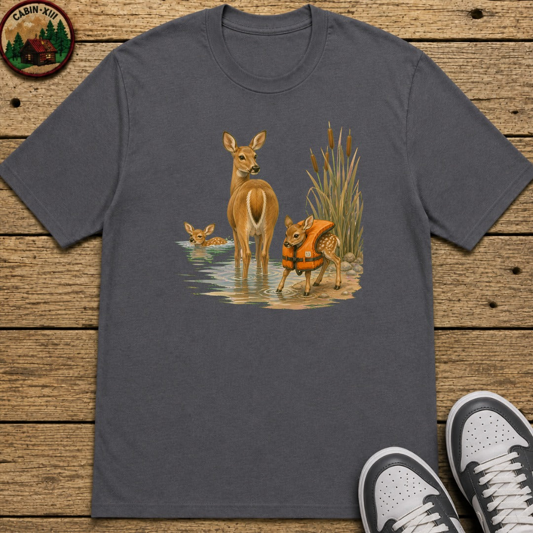 Swimming Deer Kids T-Shirt - Charcoal