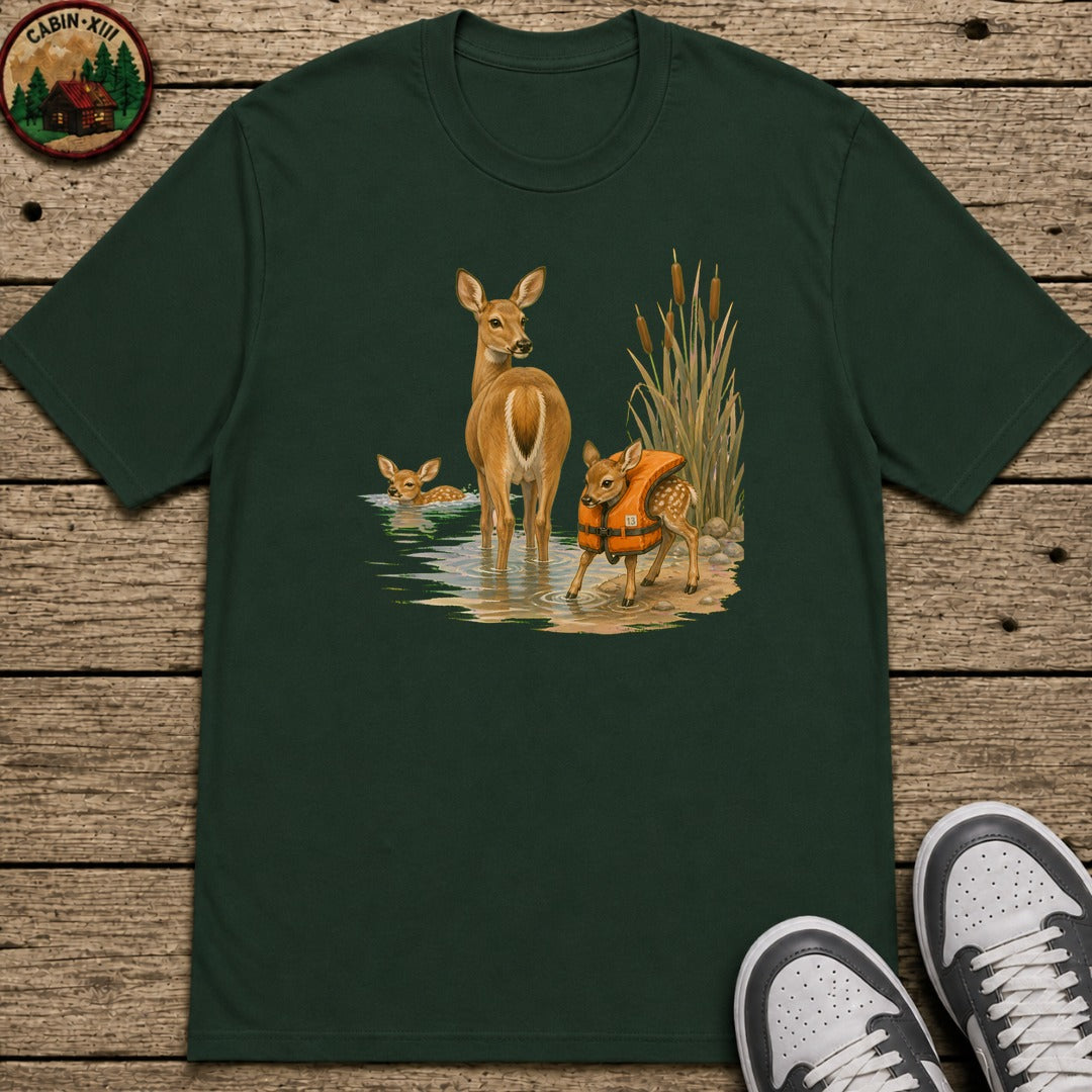 Swimming Deer Kids T-Shirt - Forest Green